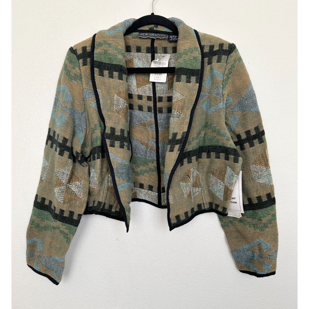 NWT New Identity Handmade Woven Crop Jacket Green Deadstock Vtg Women's Large